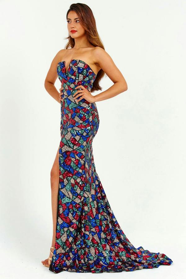 LuvForever Multicoloured Off-Shoulder Sequin Maxi Dress
