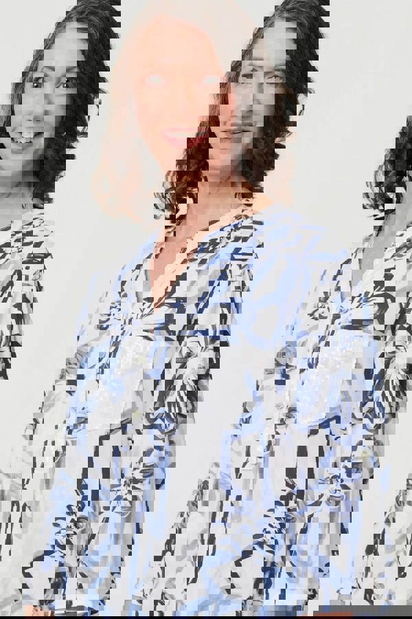 White | Floral Sequin Embellished Blouse Top
