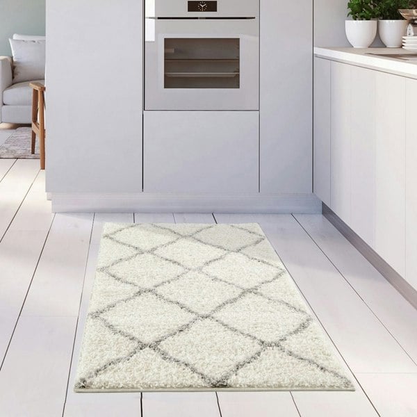 Moroccan Design Thick Shaggy Area Rugs Ivory