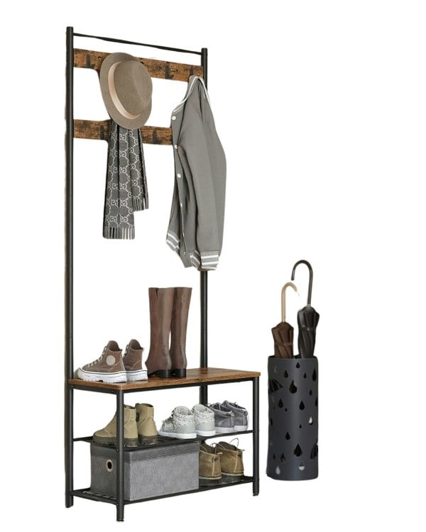 Modcraft Industrial Coat Stand with Shoe Storage Bench - 3-in-1 Design