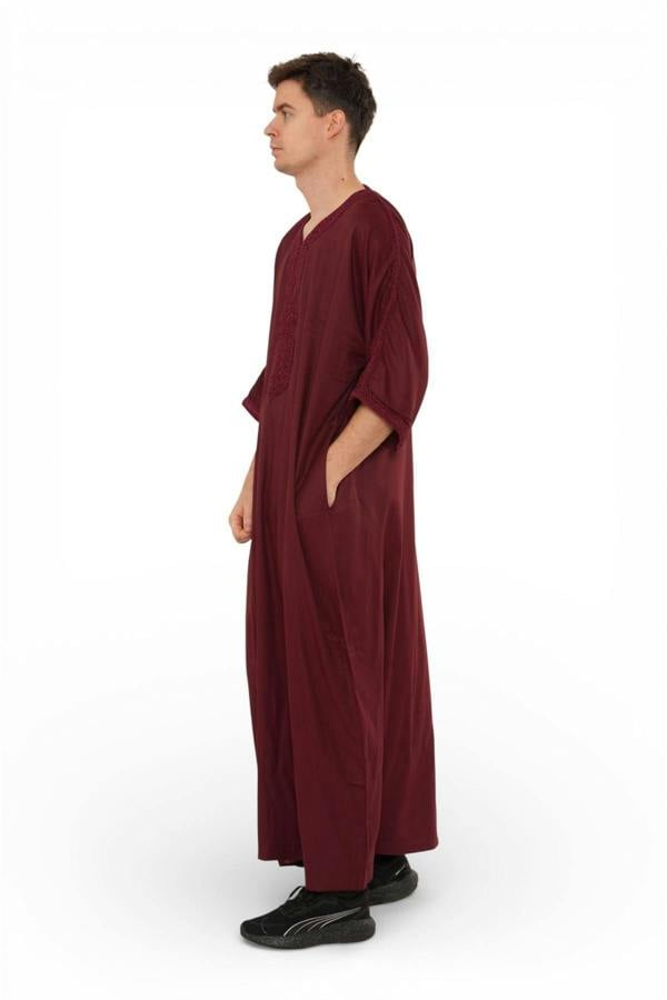 Infinity Leather Men's Moroccan Thobe Jubba Robe Djellaba Arab Short Sleeve Embroidery Gandoura