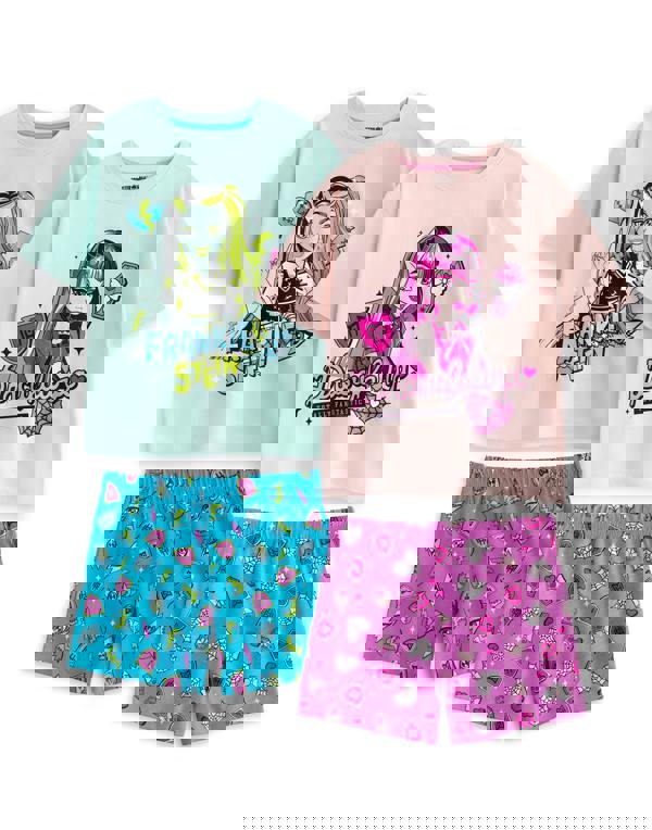 Monster High Girls Multicoloured Draculaura And Frankie Stein Multi-Pack of 2 Short Sleeve Short Leg Pyjama Set