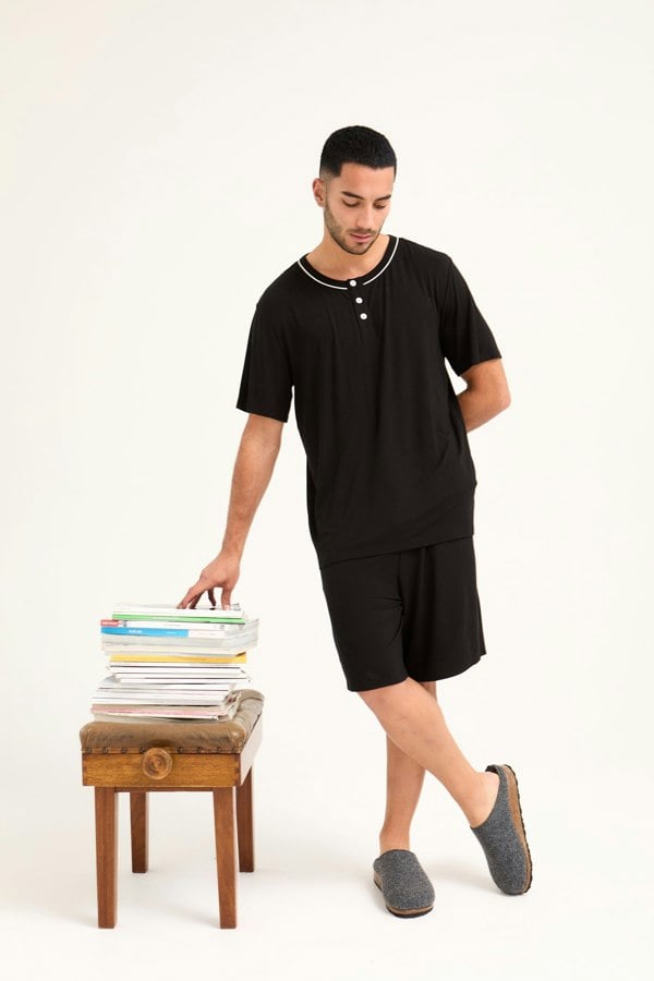 Mister You Bamboo Short Pyjama Set in Black - Pajamas