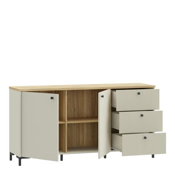 Furniture To Go Bixbite Wide Sideboard with Fluted Drawers & Cupboard in Mauvella Oak and Sand