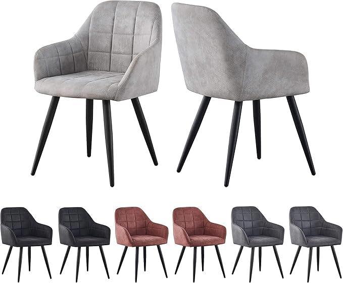 Set of 2 Faux Suede Leather Dining Chairs with Arms Adrian
