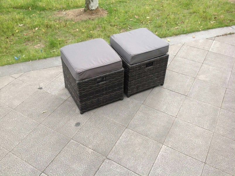 Fimous 11 Seater Rattan Outdoor Furniture Sofa Garden Dining Set with Patio Dining Table 2 Small Footstools Dark Grey Mixed