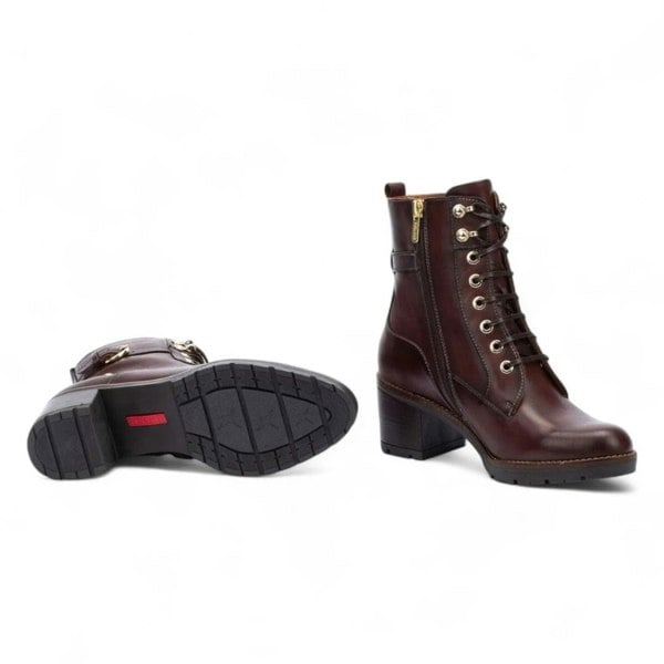 Pikolinos Llanes - Women’s Caoba Brown Leather Mid-Heel Ankle Boots