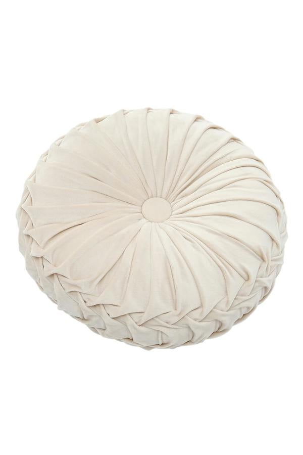 Living and Home 45cm Beige Round Velvet Pleated Pumpkin Cushion