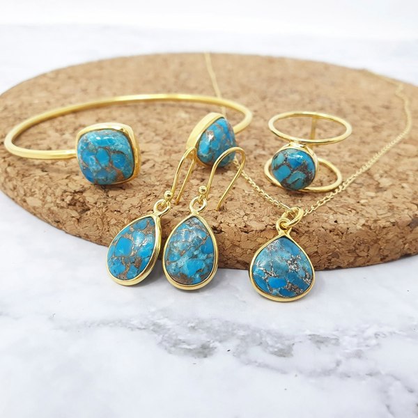 Blue Turquoise Gemstone Adjustable Bangle Bracelet