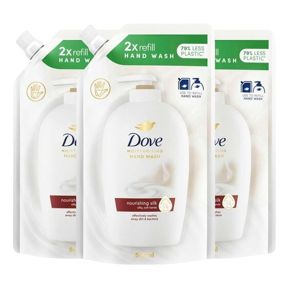 Dove Moisturising Hand Wash Silky Soft Eco-Refill 500ml, Nourishing Silk 3 Pack