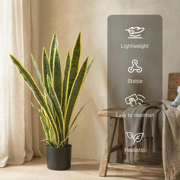 Bobobiy Artificial Snake Plant 21 Variegated Leaves Fake Plant in Pot Indoor Outdoor Decor Green
