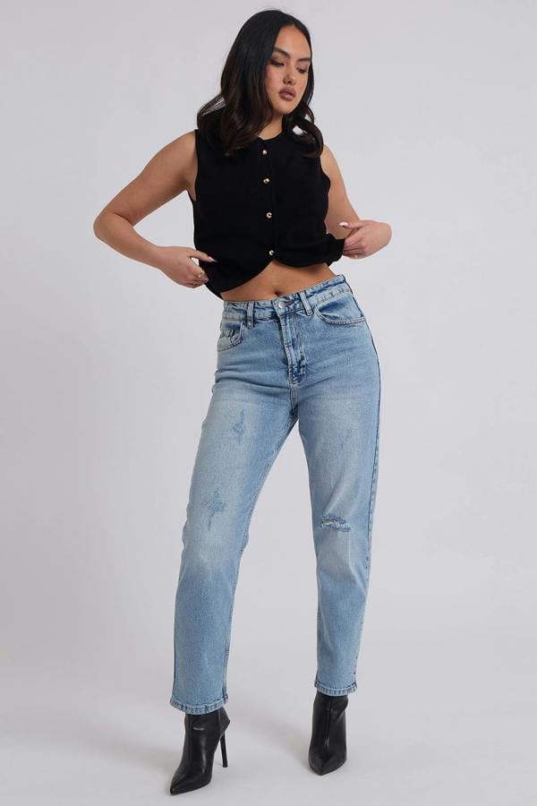 Urban Bliss Mid Wash Ripped Mom Jean