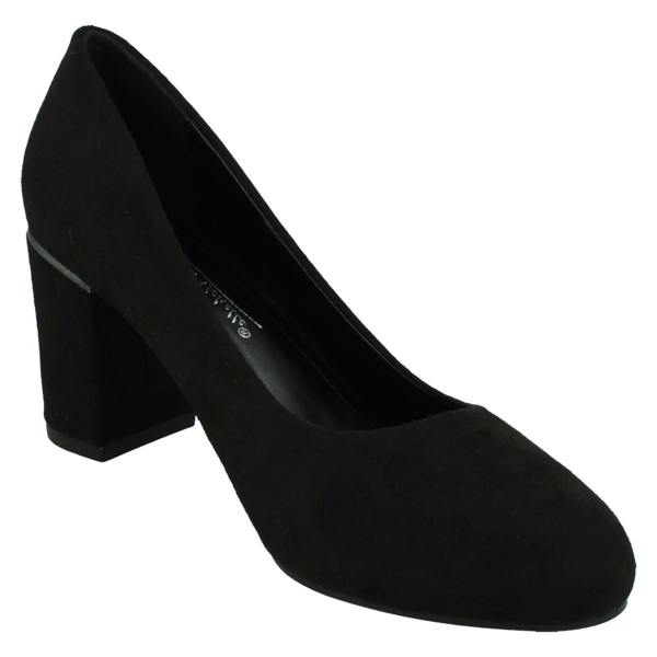 Anne Michelle Ladies Anne Michelle Mid Block Heel Court Shoe with Metal Heel Trim F90117