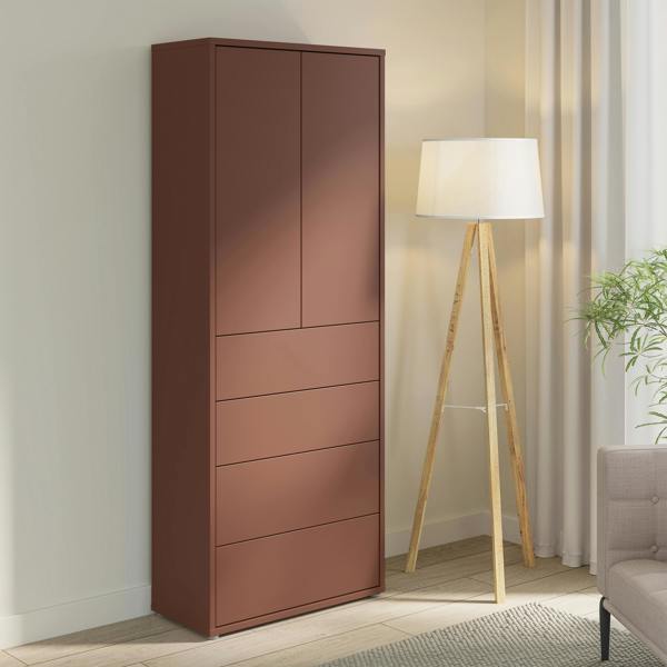 Furniture To Go Alice Springs Tall Storage Cabinet with Push-to-Open Doors & 4 Drawers in Terracotta