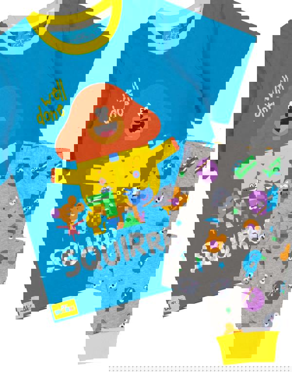 Hey Duggee Boys Blue Character Placement & All-Over Print Short Sleeve Long Leg Pyjama Set