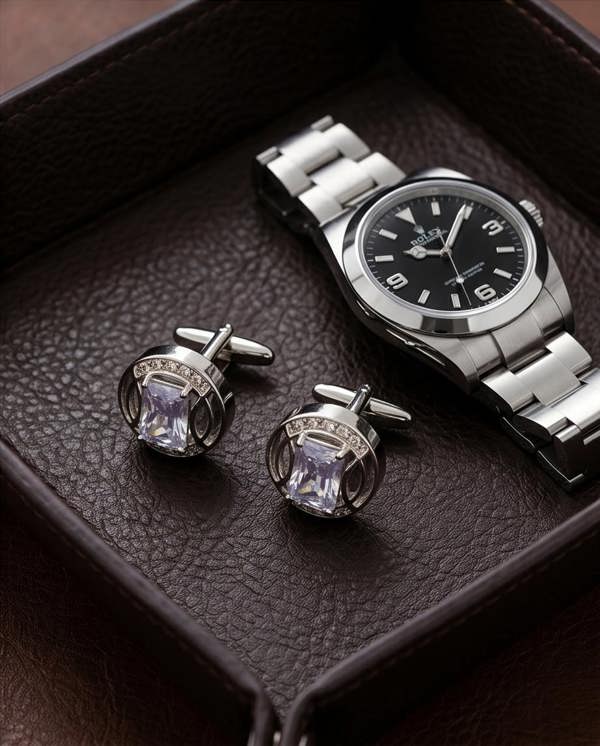 Pamoni Sky Blue Crystal & Diamond Accent Cufflinks