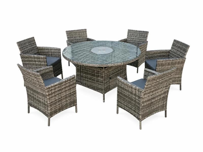Amazon Rattan Fire Pit Dining Set - Round Table with 6 Chairs