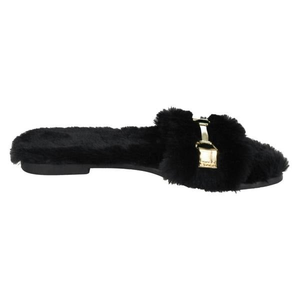 Spot On Ladies Spot On Flat Fur Mule Sliders F00139