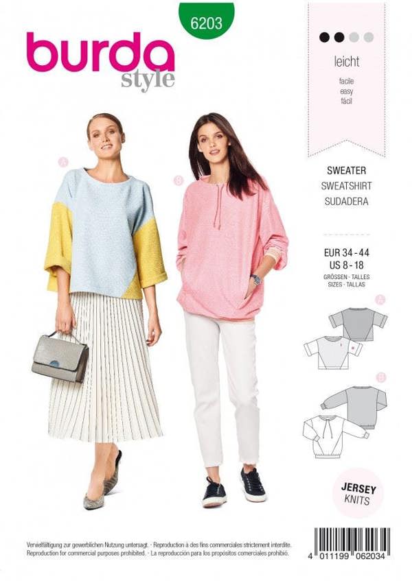 Burda Sewing Pattern 6203 Tops For Women, Sizes 8-18 - Easy