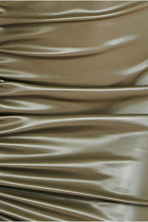 One Shoulder Faux Leather Mini Dress - Khaki DR3573