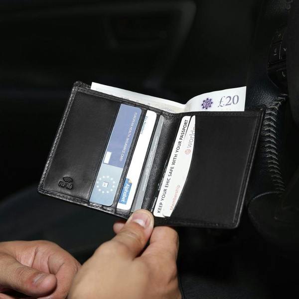 open view of black leather  wallet for men nico tuscan