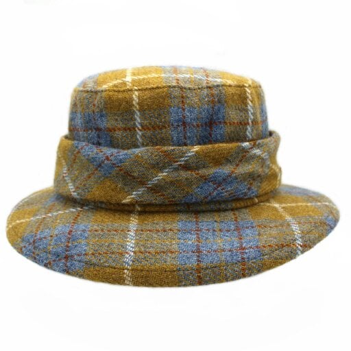 Heather Hats & Accessories Harris Tweed Wide Brimmed Bucket Hat, Cotton Lining, Outdoor Wear, Lichen Mustard