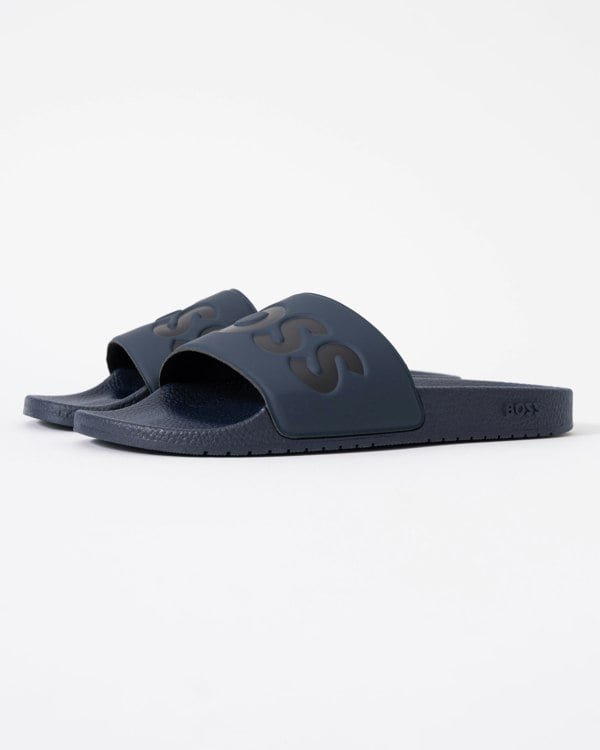 BOSS Orange Aryeh Mens Italian-Made Slides With Large Logo Detail - Navy 410
