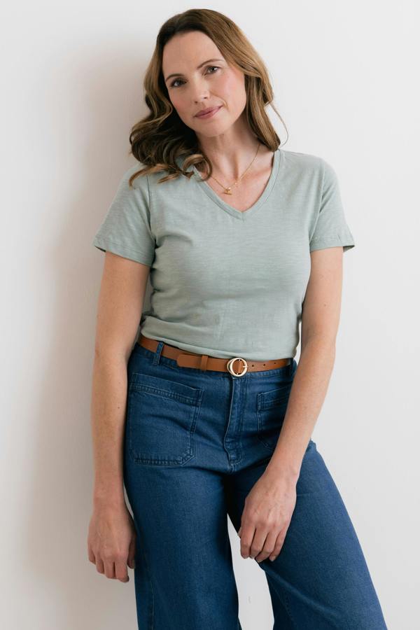 Victoria Organic Cotton V-Neck T-Shirt Silver Sage