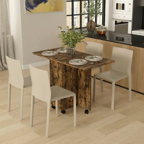 Wyld Haus Lasado Wooden Rustic Brown Drop Leaf Dining Table With Storage Seating 6