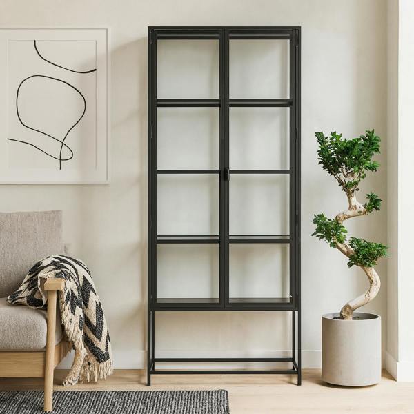 Wyld Haus Taipei Tall Black Metal 2 Door Display Bookcase Cabinet