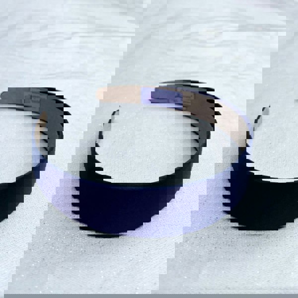 Navy hairband, smooth satin finish, deep navy blue shade, padded structure, sleek minimalist design, versatile everyday accessory
