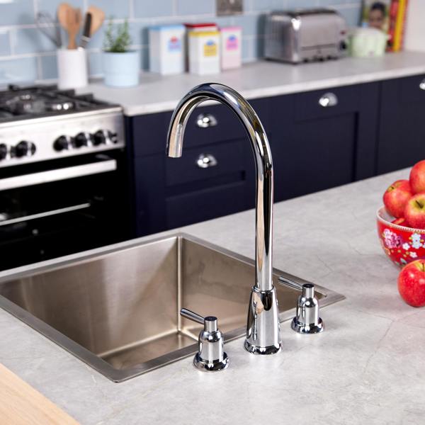 Flode Narvik | Dual Lever 3 Hole Kitchen Tap | Chrome Finish