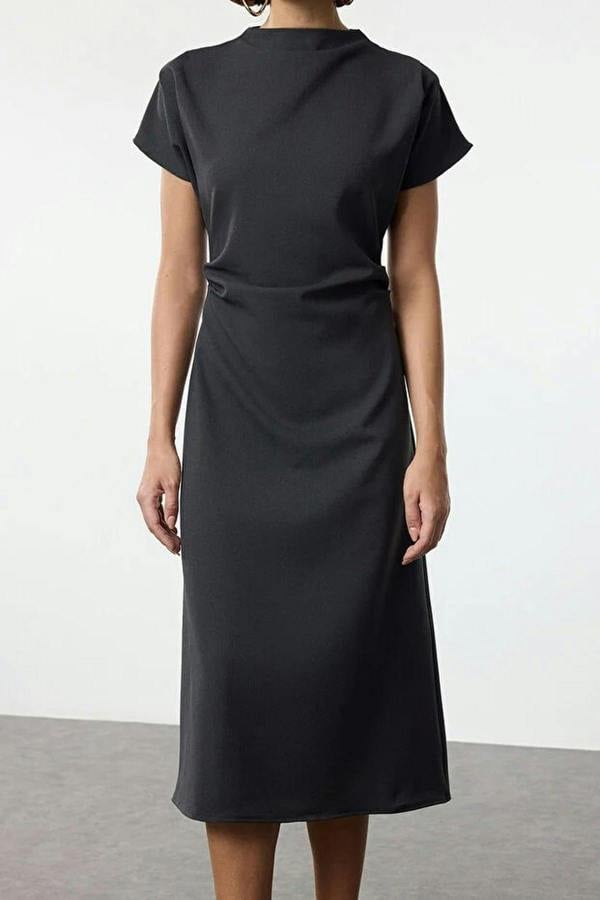 WOVCOR A-Line Cowl Neck Midi Woven Dress