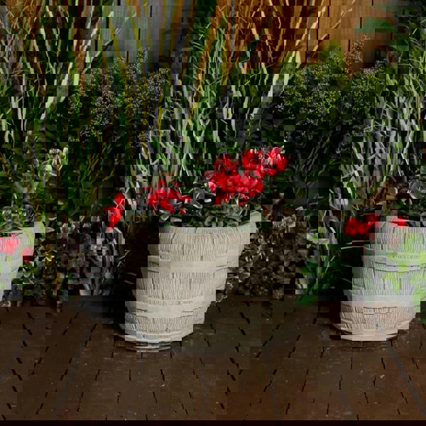 Small Half Barrel Stone Garden Planter Flower Pot 