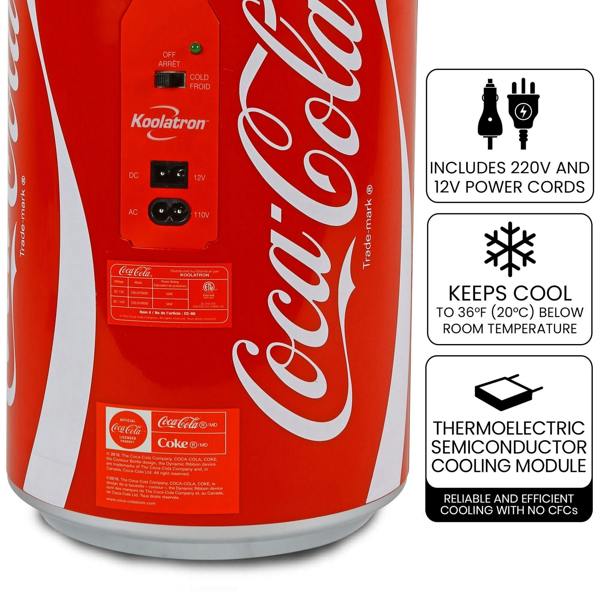 Coca-Cola 5.4L Mini Fridge – 8-Can Cooler for Bedrooms, Travel or Desktop Use (Red)