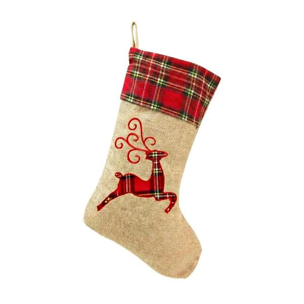 Large Christmas Stocking Reindeer Print Hessian Hanging Sack for Festive Home Decorations image 1