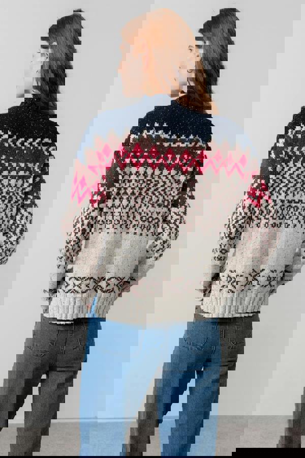 Lily & Me Maeve Fair Isle High Neck Jumper Chocolate