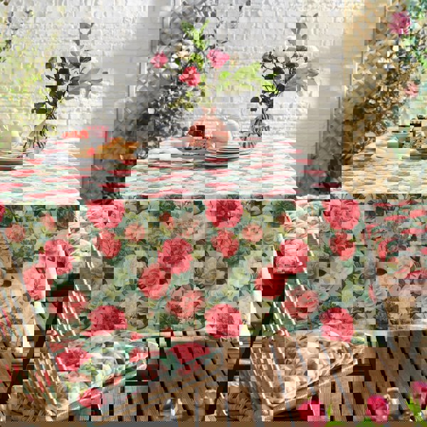 RHS Rose Garden Shower Proof Outdoor Cotton Dining Table Cloth
