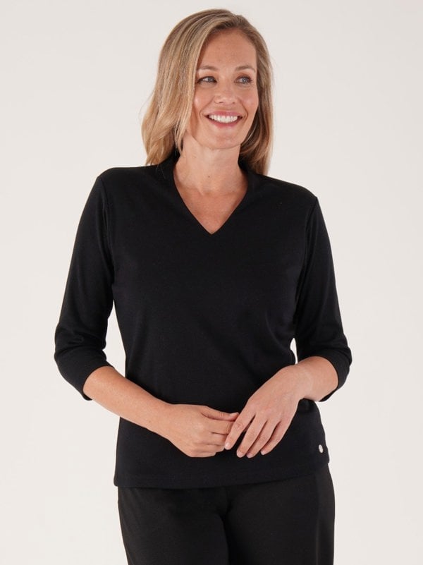 PennyPlain High Back V-neck Top - Black