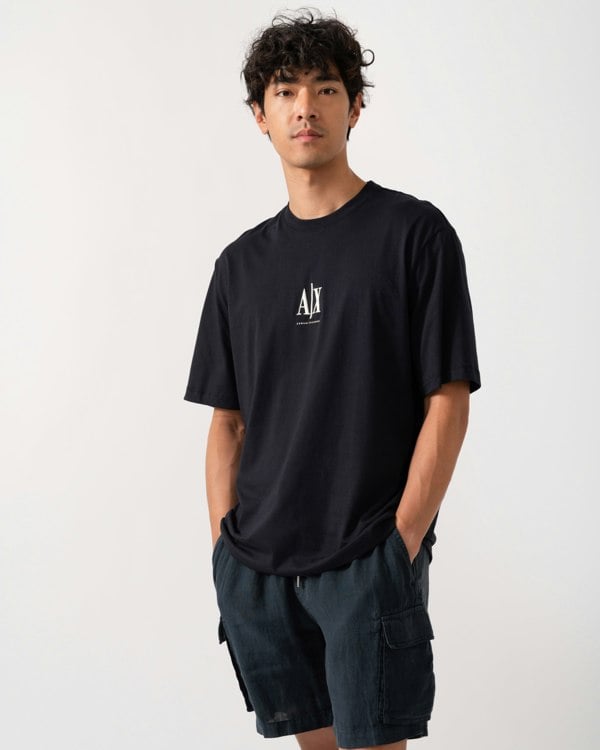 Armani Exchange Mens Embroidered A|X Centre Logo T-Shirt - Deep Navy UB101