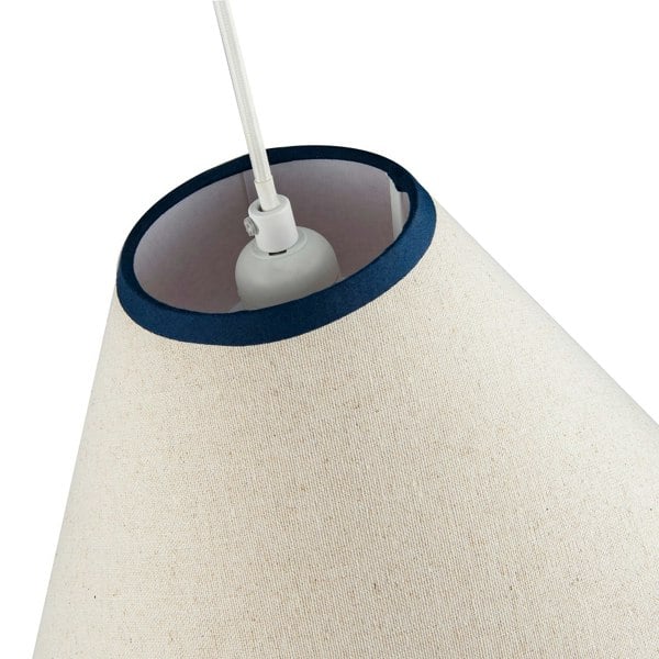 Scallop Edge Natural Textured Linen Coolie Lamp Shade with Navy Trims Image 5