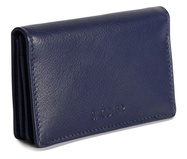 SADDLER JESSICA Leather Credit Card Holder with RFID Protection - 2 Sections and ID Window - Peacoat Blue