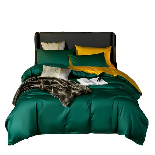 Anyhouz Anycozy Duvet Comforter Set Full Deep Green/ Yellow Blanket Bedspread 4 Pcs Bed Set