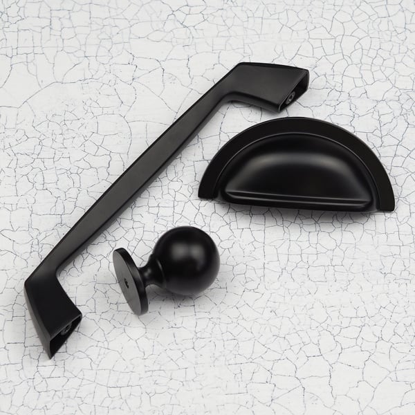 Handle & Home Matt Black Coordinating Tapered Handle, Cup Handle, and Coordinating Knob