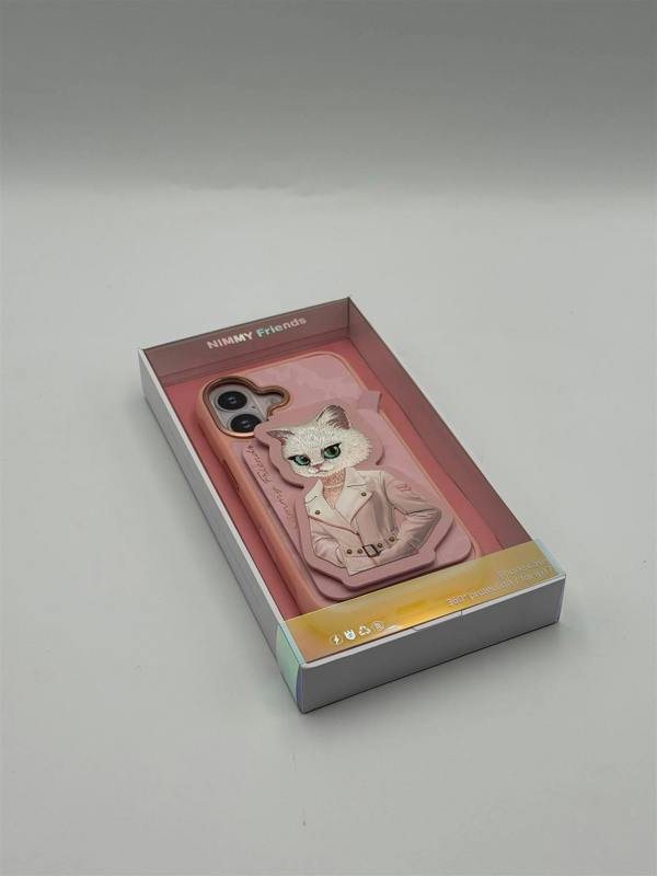 Nimmy Friends Nimmy White Cat Magnetic Combo Case with Detachable MagSafe Card Holder Stand for iPhone 17 6.3" Pink - N-CXMC-KTZH-IP17-04
