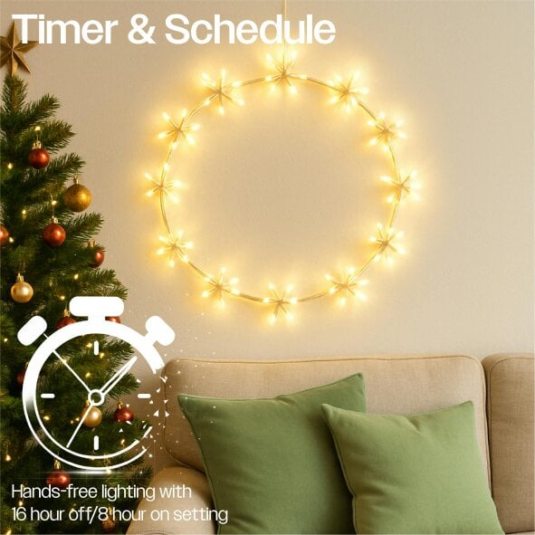 Scotts of Stow Xmas Haus  Warm White LED Metal Christmas Festive Wreath Ring