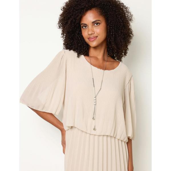 Blue Vanilla Pleated Short Sleeve Dress with Necklace