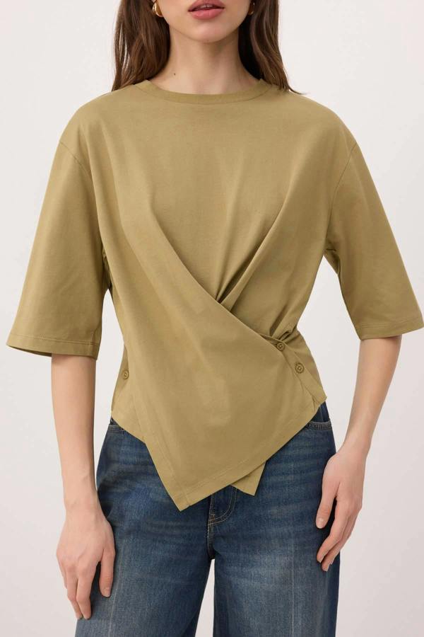 Regular Fit Dropped Shoulder Crew Neck Short Sleeve T-Shirt