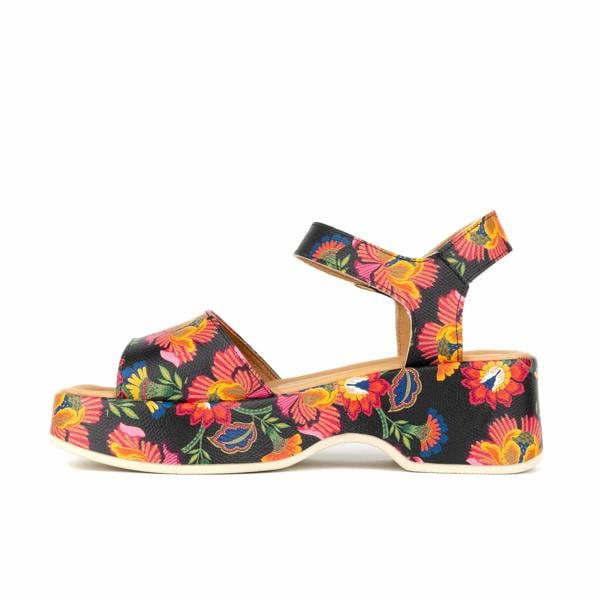 Embassy London Palm Rise - Red Flowers - Women's Leather Platform Sandal