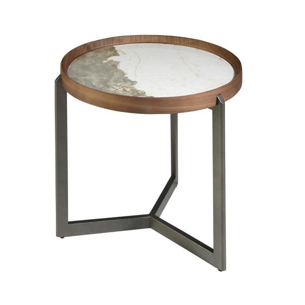 Angel Cerdá Round Coffee Table in Porcelain Marble, Walnut and Dark Metallic Steel 2130